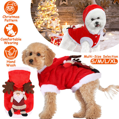Santa Claus Christmas Pet Costume with 3D Reindeer Antlers for Small Dogs &amp; Cats, Red