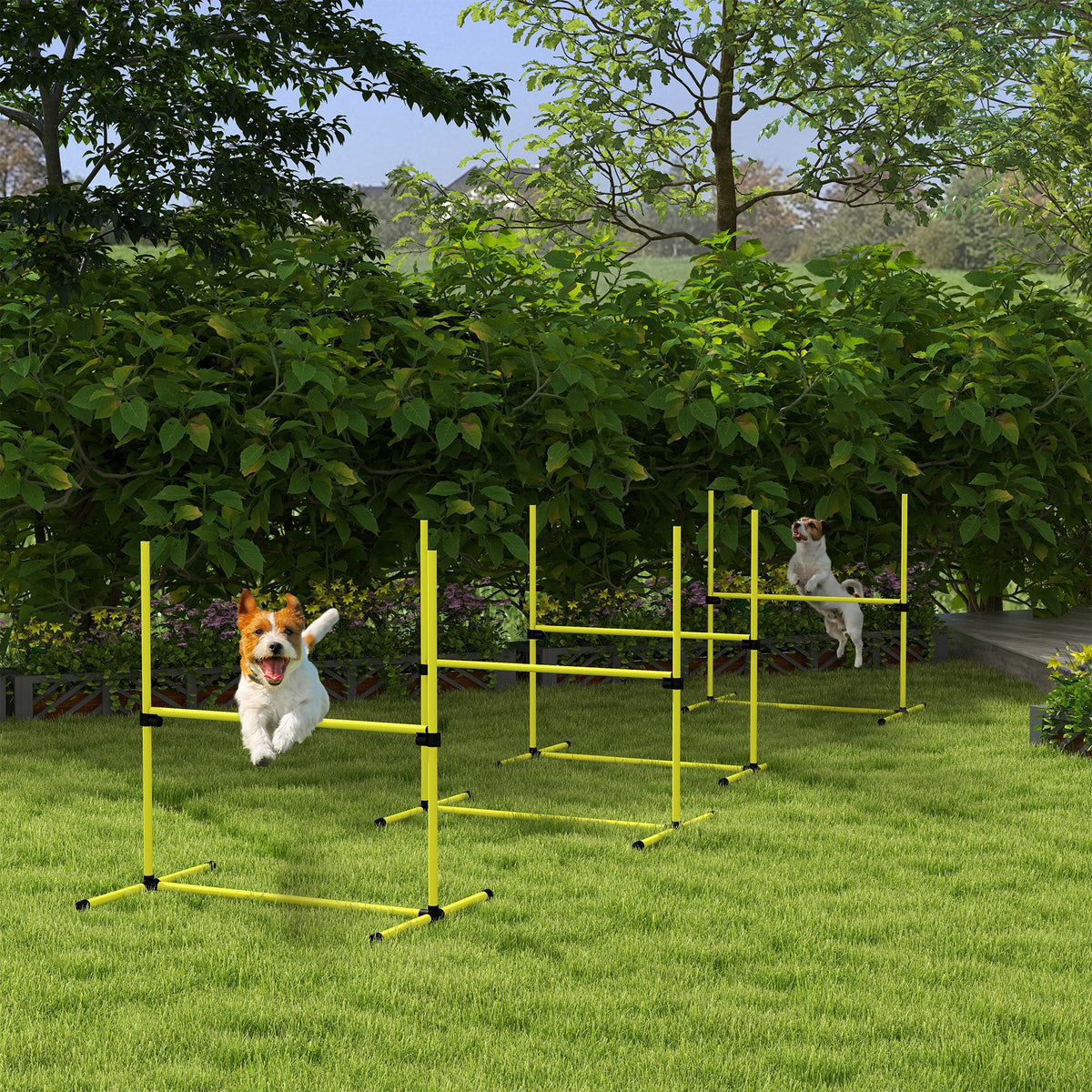4-Piece Dog Agility Jump Set with Adjustable Height Bars, Displacing Top Bar and Carry Bag – Yellow