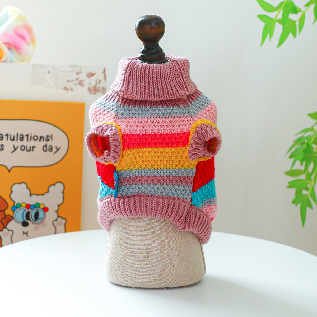 Multicolor Striped Knit Pet Sweater for Dogs &amp; Cats, Casual Acrylic Pullover – view 5