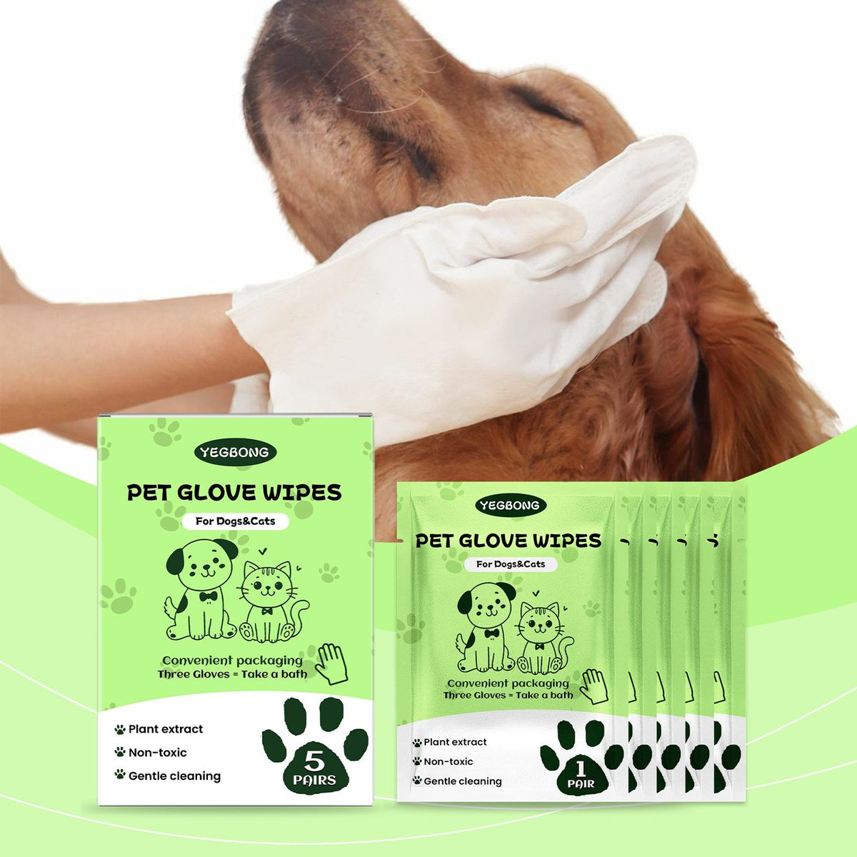 Disposable Pet Glove Wipes for Dogs and Cats – Moist Coat and Paw Wipes, 5 Pack – view 7