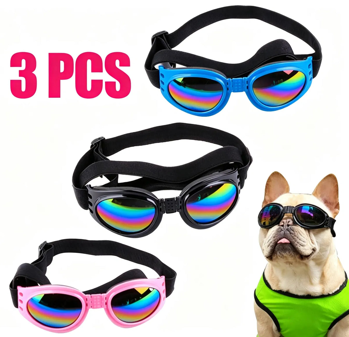 Pet Sunglasses 3-Pack, White, Black &amp; Pink – Foldable Goggles for Small Dogs &amp; Cats – view 6
