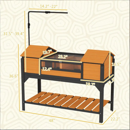 Wooden Tortoise House with Dual Hide Boxes, Divided Run &amp; Lamp Holder, Yellow and Black – view 4