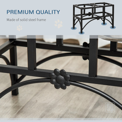 Elevated Double Dog Bowl Stand 17 in – Iron Frame with 2 Stainless Steel Bowls, Black &amp; Silver – view 5