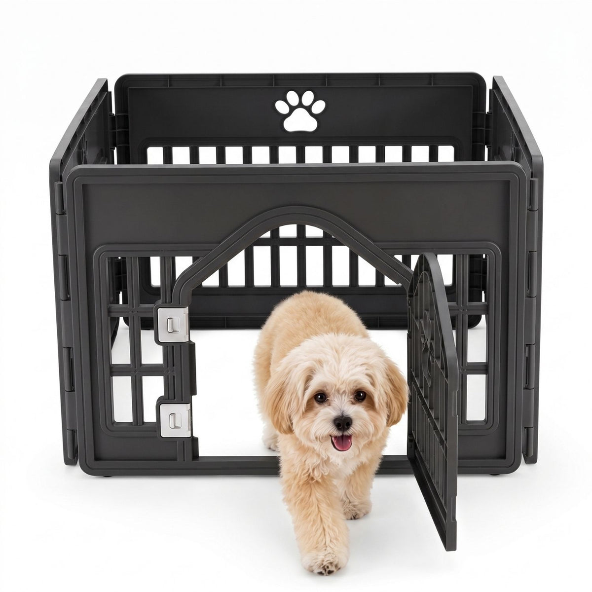 Modular Plastic Pet Playpen – 4, 6 or 8 Panels with Lockable Door &amp; Anti-Slip Mat