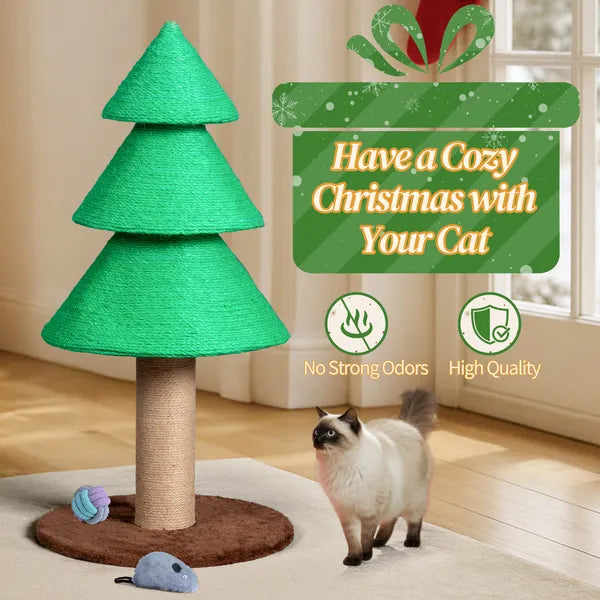 Christmas Tree Cat Scratcher – 31.5" Sisal Scratching Post Tower with Fleece Base, Green – view 2