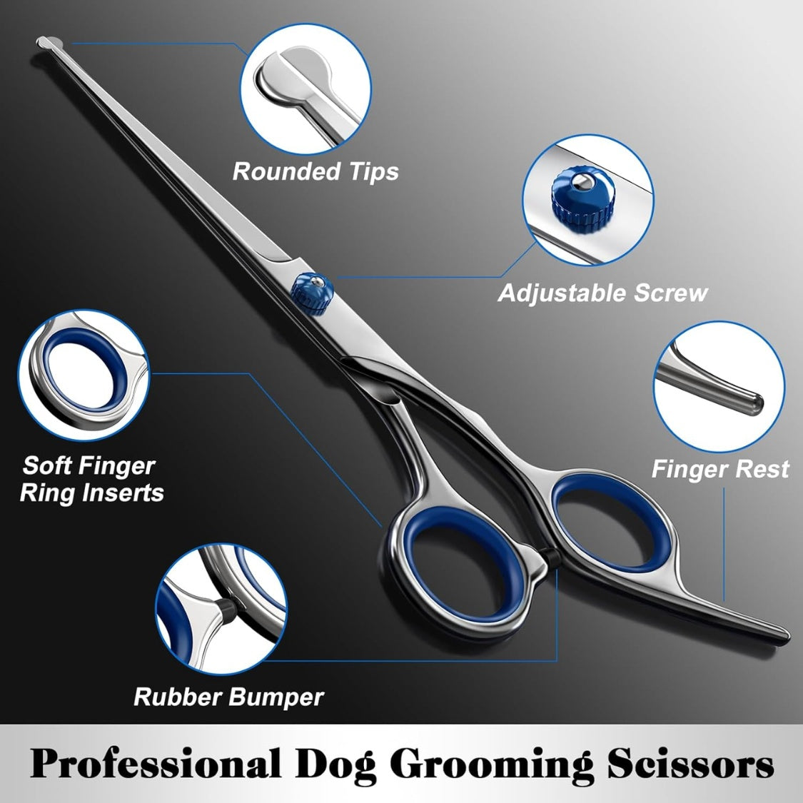4-in-1 Dog and Cat Grooming Scissors Kit – Round-Tip Straight, Curved and Thinning Shears with Comb – view 4