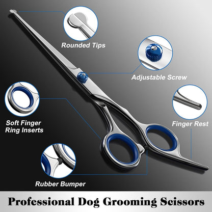 4-in-1 Dog and Cat Grooming Scissors Kit – Round-Tip Straight, Curved and Thinning Shears with Comb – view 4