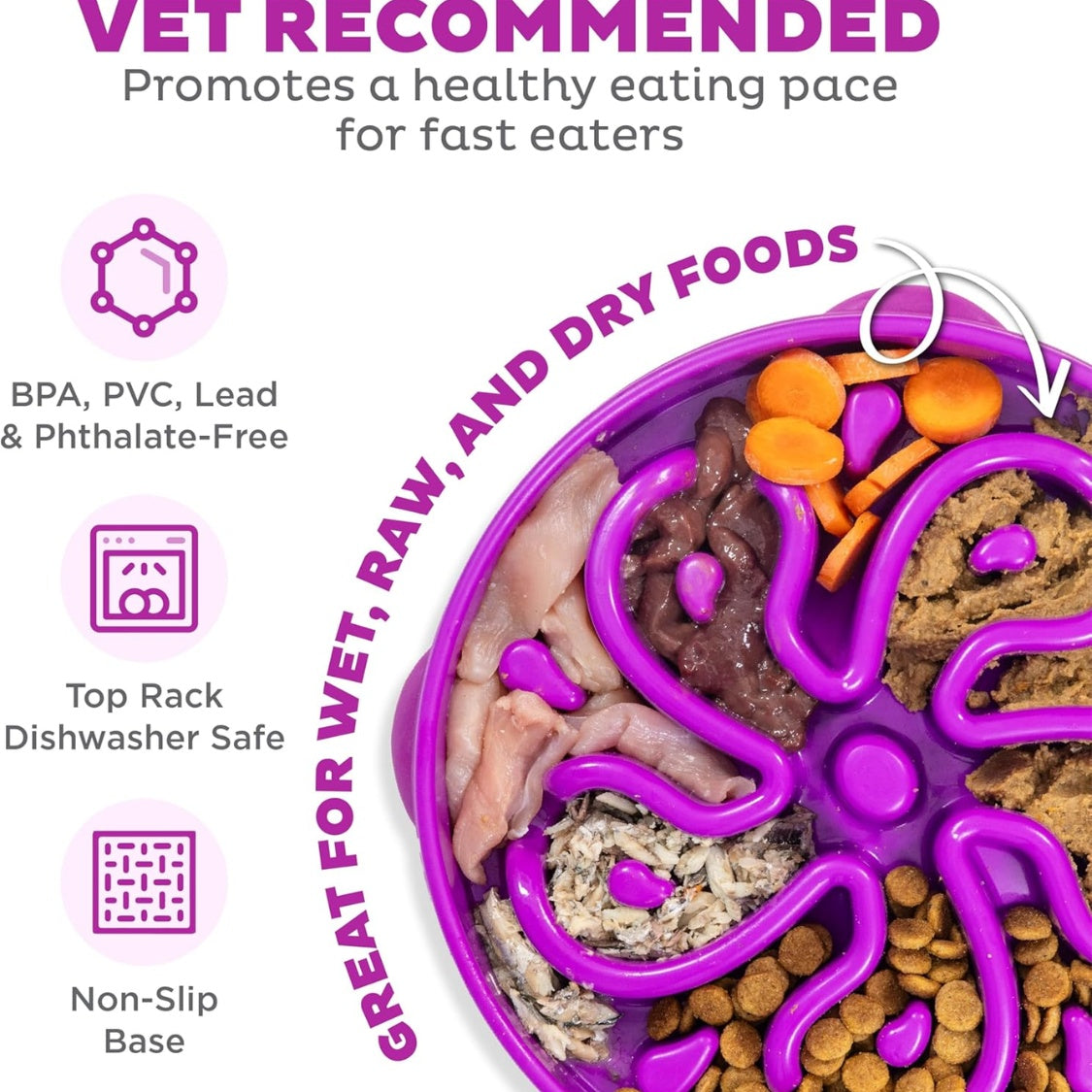 Large Slow Feeder Dog Bowl – 4 Cup Maze Puzzle Design, Non-Slip, Purple Flower Pattern – view 4