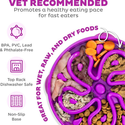 Large Slow Feeder Dog Bowl – 4 Cup Maze Puzzle Design, Non-Slip, Purple Flower Pattern – view 4
