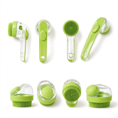 Dog &amp; Cat Shower Brush 2-Pack – Long &amp; Short Handle Silicone Brushes with Shampoo Dispenser