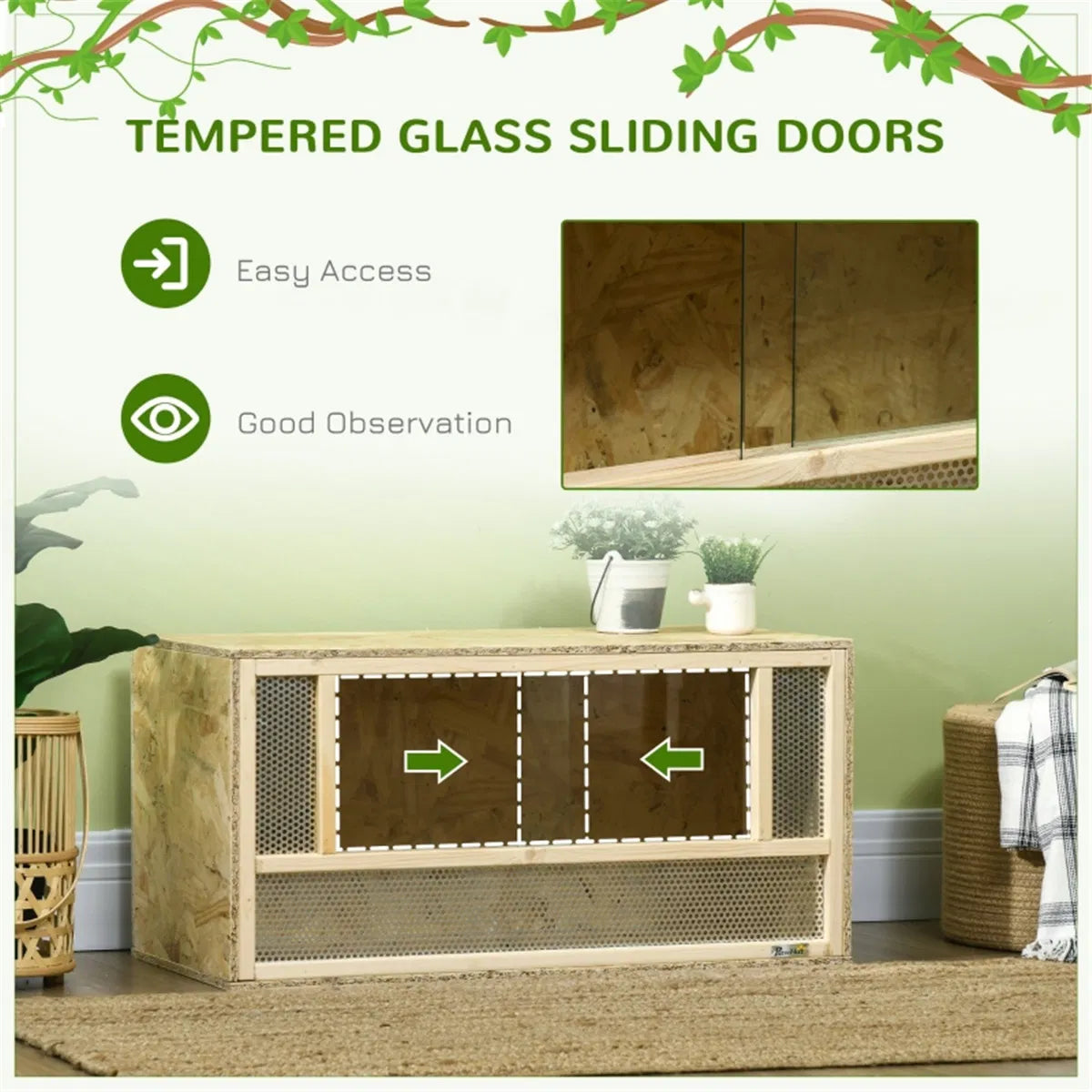 Wooden Reptile Terrarium with Glass Sliding Doors &amp; Mesh Vents, 31.5 in Natural Wood – view 2
