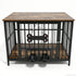 Wood Grain Metal Dog Crate Furniture – Double Outside-Fill Bowls, Bone Door Plaque, Brown & Black