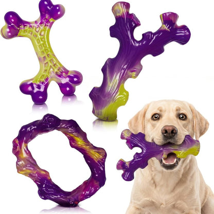 Nylon Bone Dog Chew Toys 3-Pack, Bacon Flavored for Medium &amp; Large Dogs, Purple