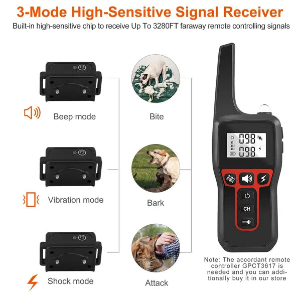 Replacement Receiver Collar for 3280 ft Dog Trainer – IP67, Rechargeable (Receiver Only) – view 3