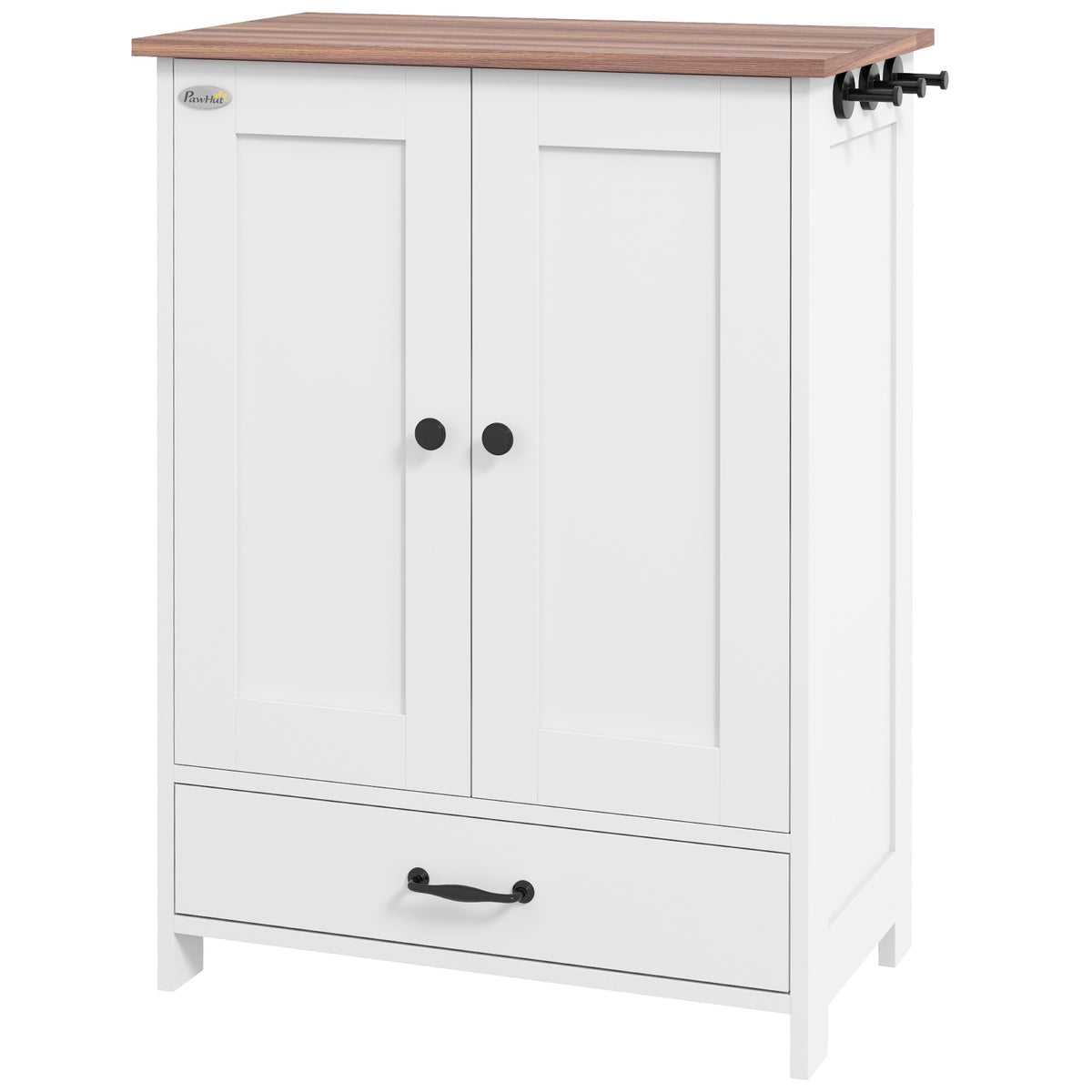 Dog Feeding Cabinet with Hidden Bowls, Adjustable Shelf &amp; Leash Hooks, Medium Dogs, White – view 9