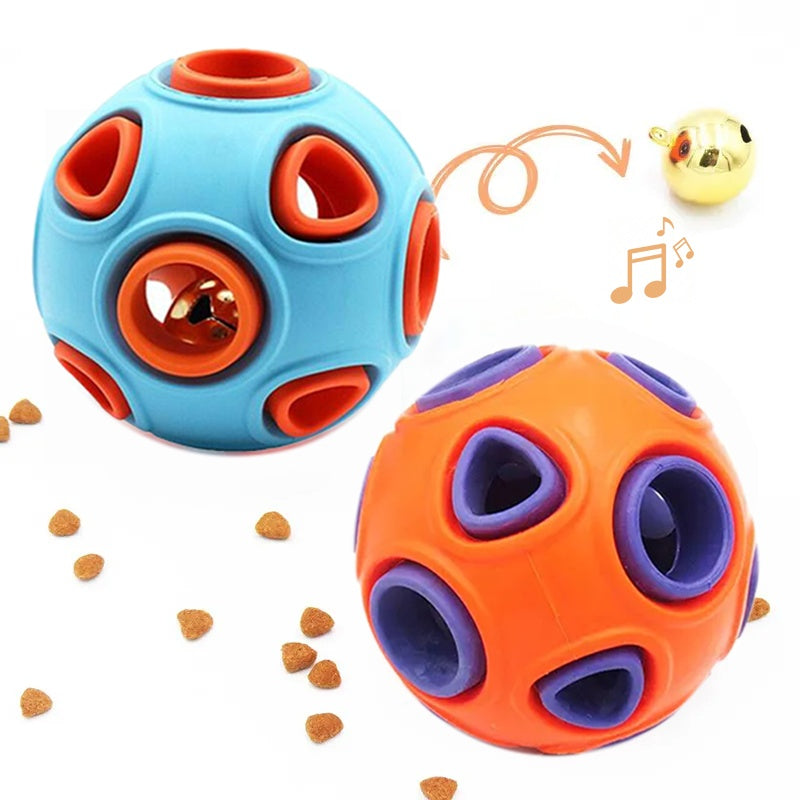 Rubber Bell Ball Dog Toys 2-Pack, Bouncy Fetch and Chew Balls for Puppies and Small Dogs
