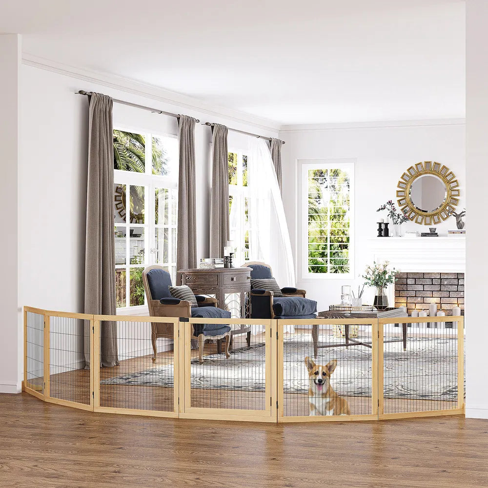 6-Panel Foldable Wooden Pet Gate &amp; Playpen – Natural Wood, 27.6 in High – view 8