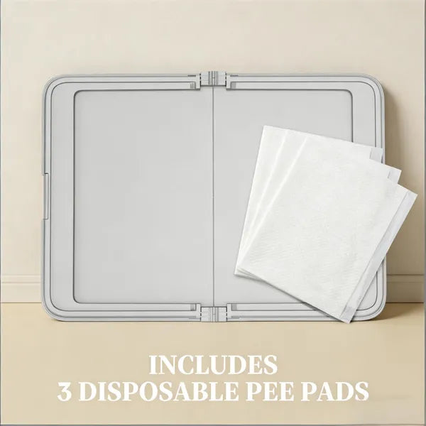 Foldable Dog Litter Box with Pad Holder – 33.9" x 24.4" Potty Tray, Pee Wall, Non-Slip, Gray/White – view 2